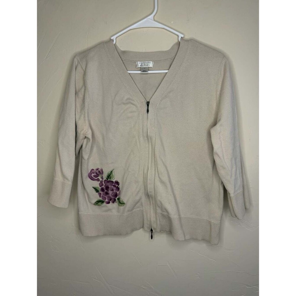 Christopher & Banks Floral Embroidered Cardigan Sweater Size L